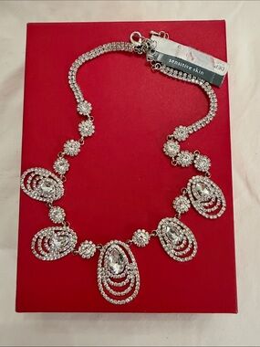 cezanne Silver Crystal Multi-Teardrop Statement Necklace